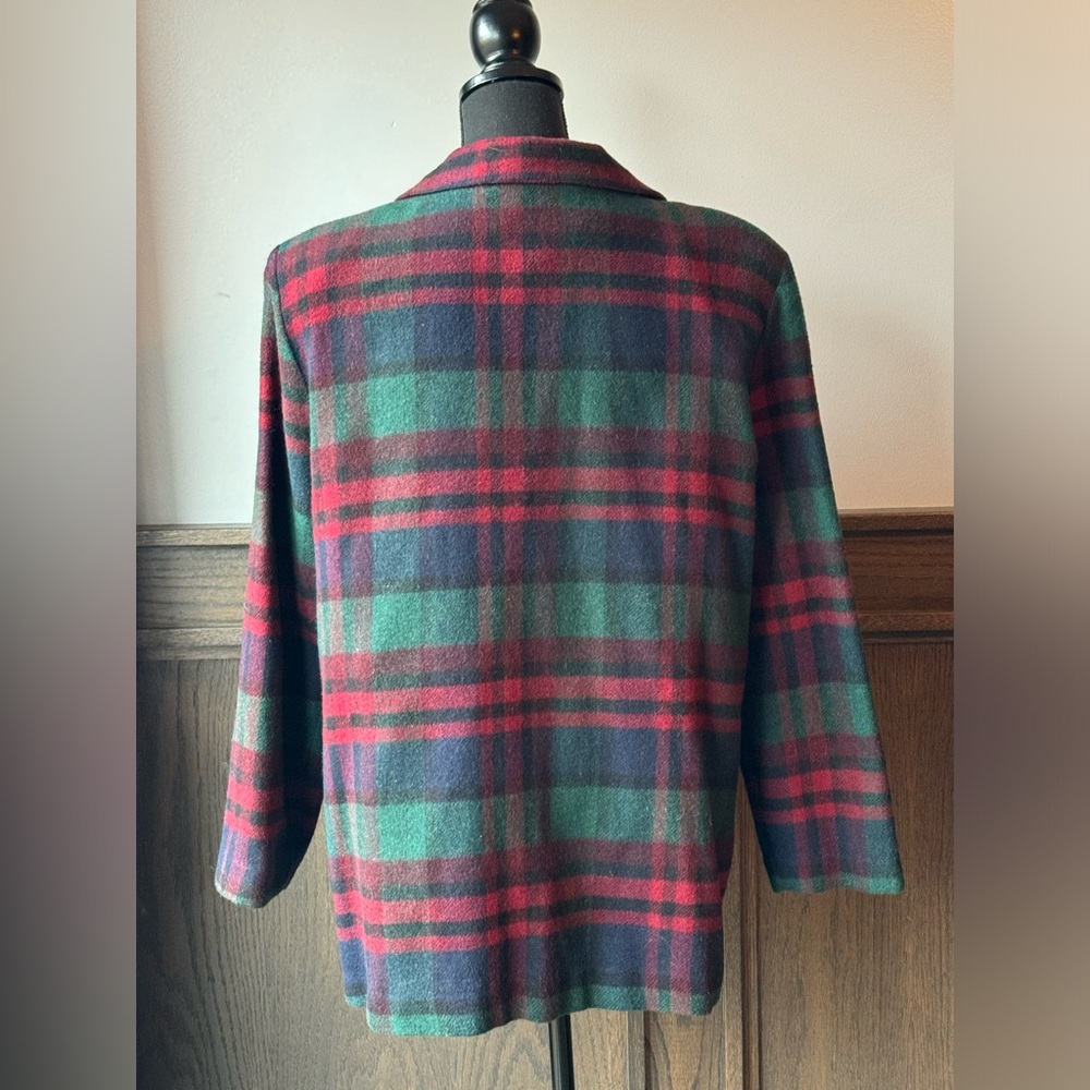 Willowridge vintage red green blue wool blend single button plaid blazer size 16 - Picture 5 of 9